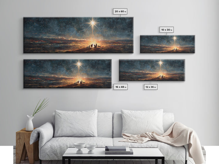Bethlehem Night Sky | Framed Canvas Print | Christian Christmas Art | Panoramic Wall Art | Christian Decor | Christmas Canvas Wall Art | Ch