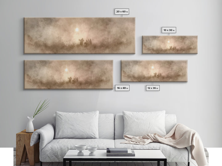 Silent Holy Clouds, Framed Canvas Print, Christian Art Canvas, Christmas Art Prints, Panoramic Print, Christian Wall Art, Christian Christm