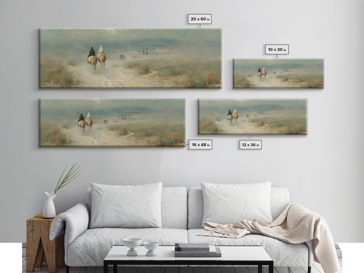 Pilgrims In Light, Framed Canvas Print, Christian Wall Art, Panoramic Frame, Christmas Art, Christian Decorations, Christian Art Canvas