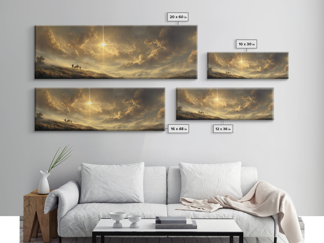 Golden Promise Sky | Framed Canvas Print | Christian Wall Art | Panoramic Wall Art | Jesus Painting | Christian Art Canvas | Christmas Art