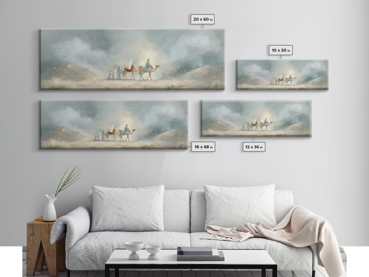 Desert Pilgrimage Light, Framed Canvas Print, Christian Wall Art, Christian Art Canvas, Panoramic Art, Christmas Art, Christian Christmas A