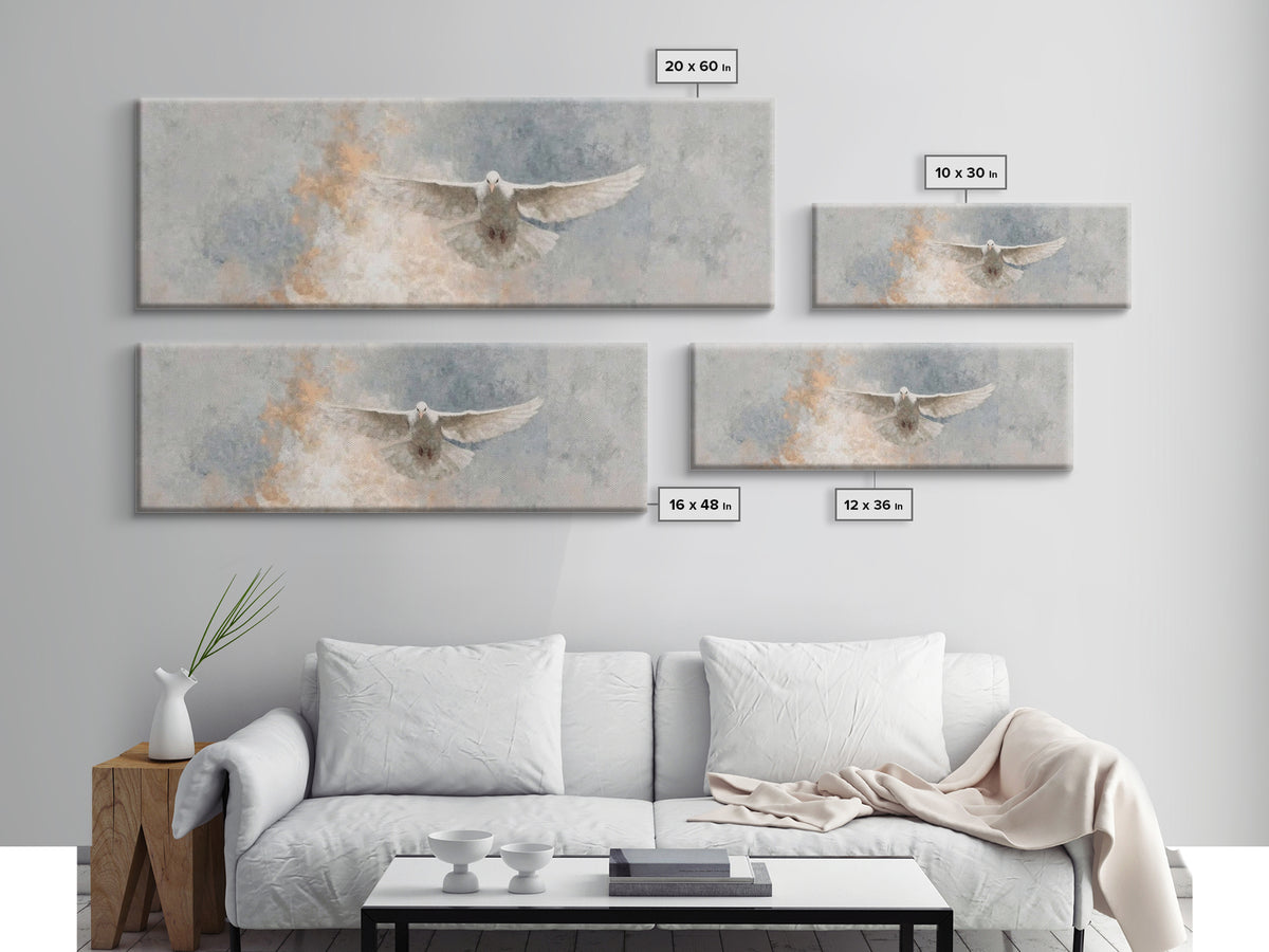 Spirit Of Peace Flight, Framed Canvas Print, Christian Art Canvas, Panoramic Art, Christian Wall Art, Christian Decor, Christmas Art