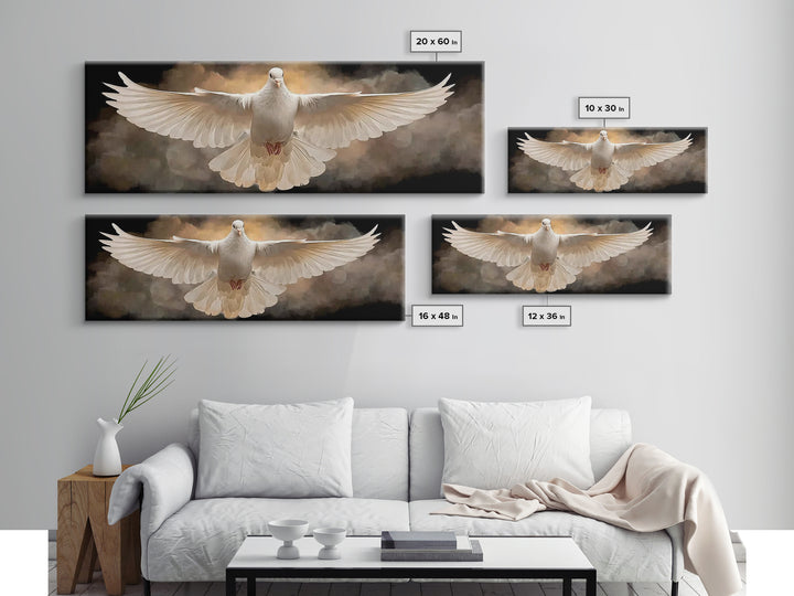 Radiant Dove Grace – Framed Canvas Print – Christian Wall Art – Panoramic Art – Christian Art Canvas – Christian Gift – Christmas Art