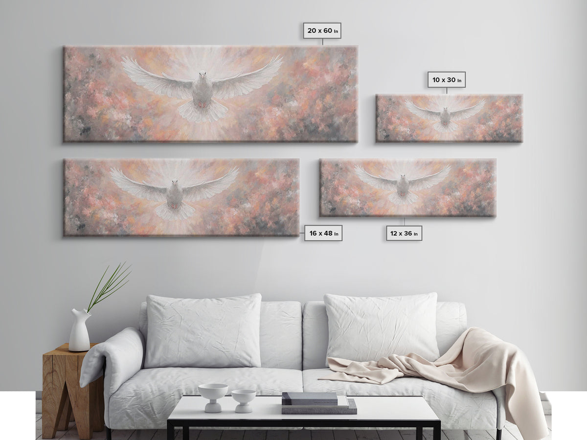 Heavenly Dove Rising | Framed Canvas Print | Christian Art Canvas | Panoramic Painting | Christian Christmas Art | Christian Wall Art