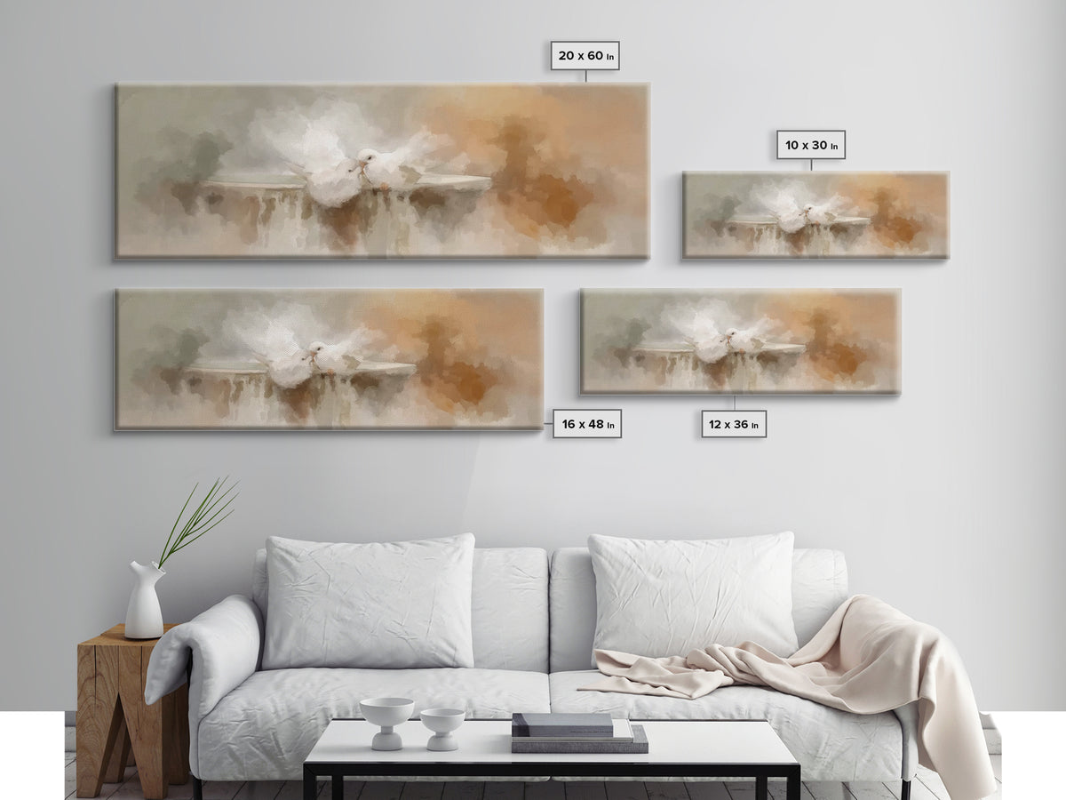Doves Of Peace – Framed Canvas Print – Christian Art Print – Panoramic Wall Art – Christian Decor – Christmas Art – Christian Gift Ideas