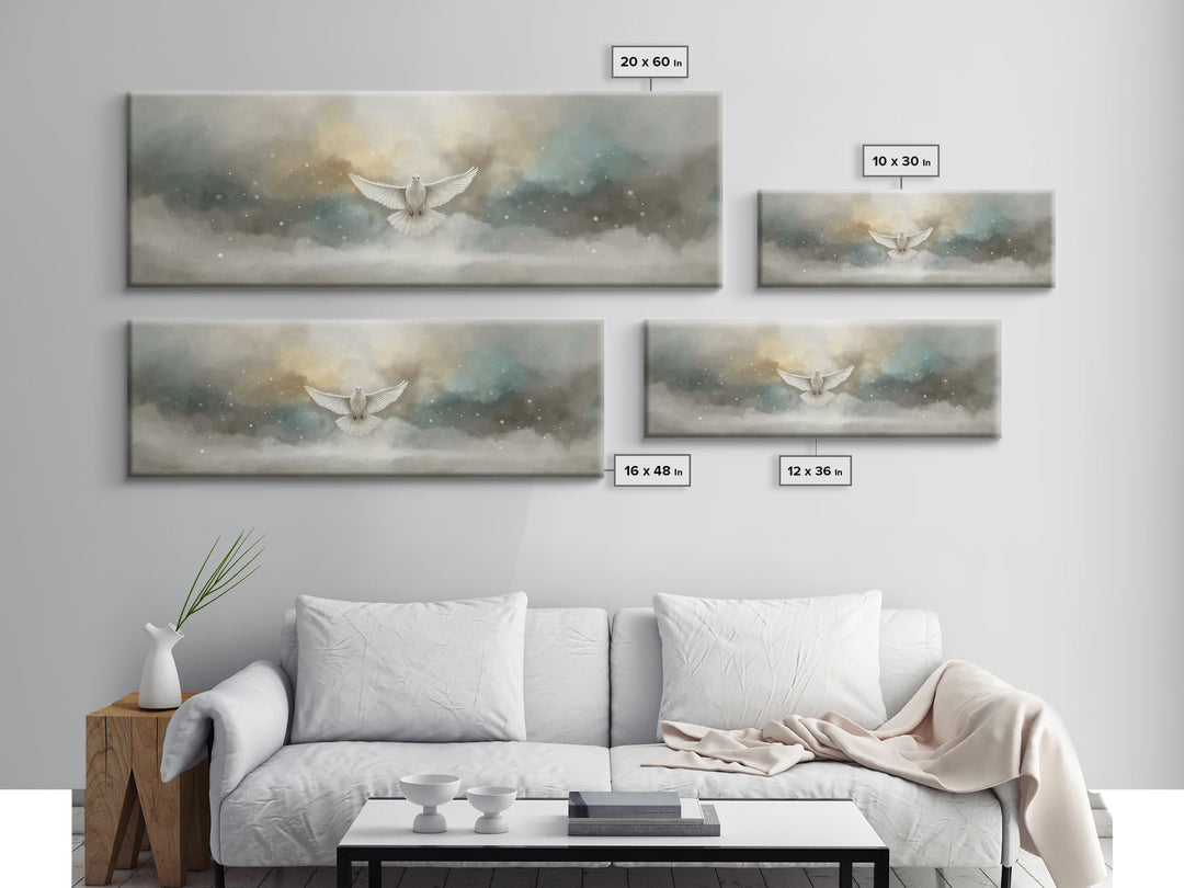 Dove Of Serenity – Framed Canvas Print – Christian Art Canvas – Panoramic Frame – Christian Wall Art – Christmas Art – Christian Art Gift