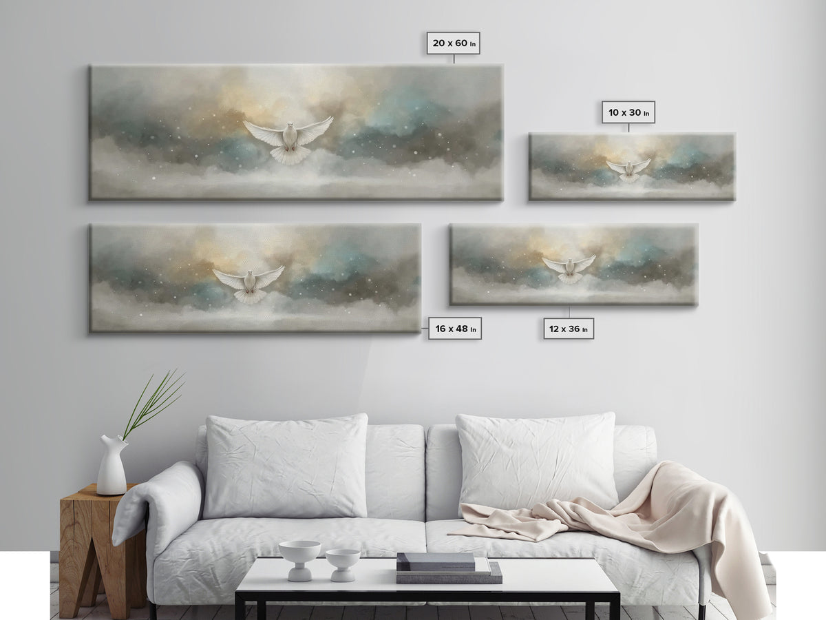 Dove Of Serenity – Framed Canvas Print – Christian Art Canvas – Panoramic Frame – Christian Wall Art – Christmas Art – Christian Art Gift