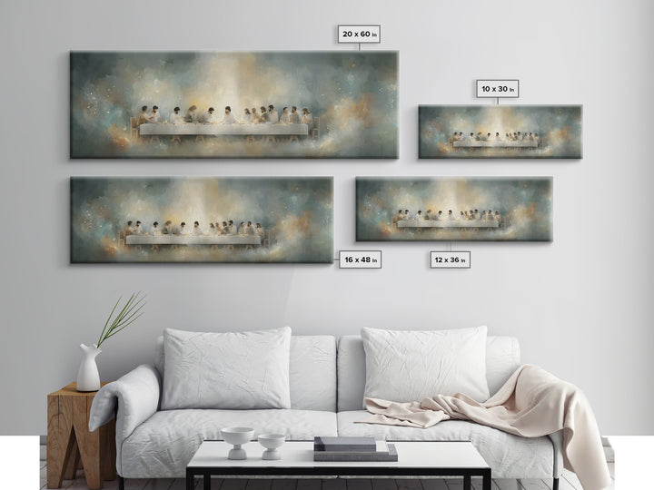 Quiet Supper Gathering | Framed Canvas Print | Christian Art Canvas | Large Jesus Painting | Panoramic Print | Christian Decor