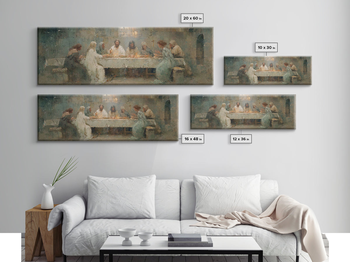 Heavenly Supper Peace – Framed Canvas Print – Christian Art Canvas – Jesus Painting – Panoramic Painting – Christian Wall Art