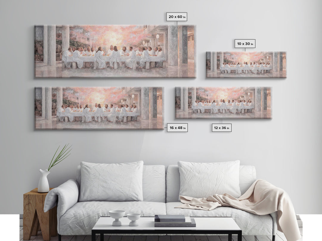 Sacred Supper Reflection, Framed Canvas Print, Christian Wall Art, Jesus Painting, Panoramic Painting, Christian Art Canvas