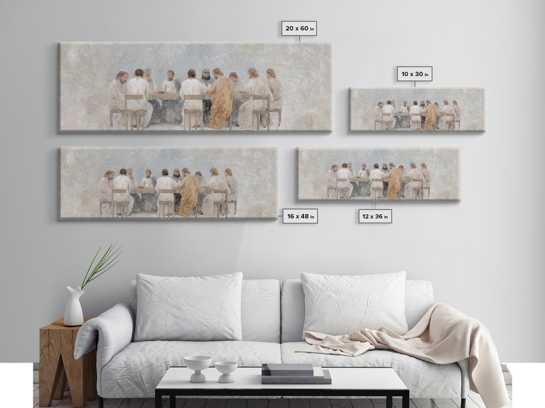 Angel Feast Serenity | Framed Canvas Print | Christian Art Canvas | Panoramic Print | Christian Wall Art | Jesus Painting