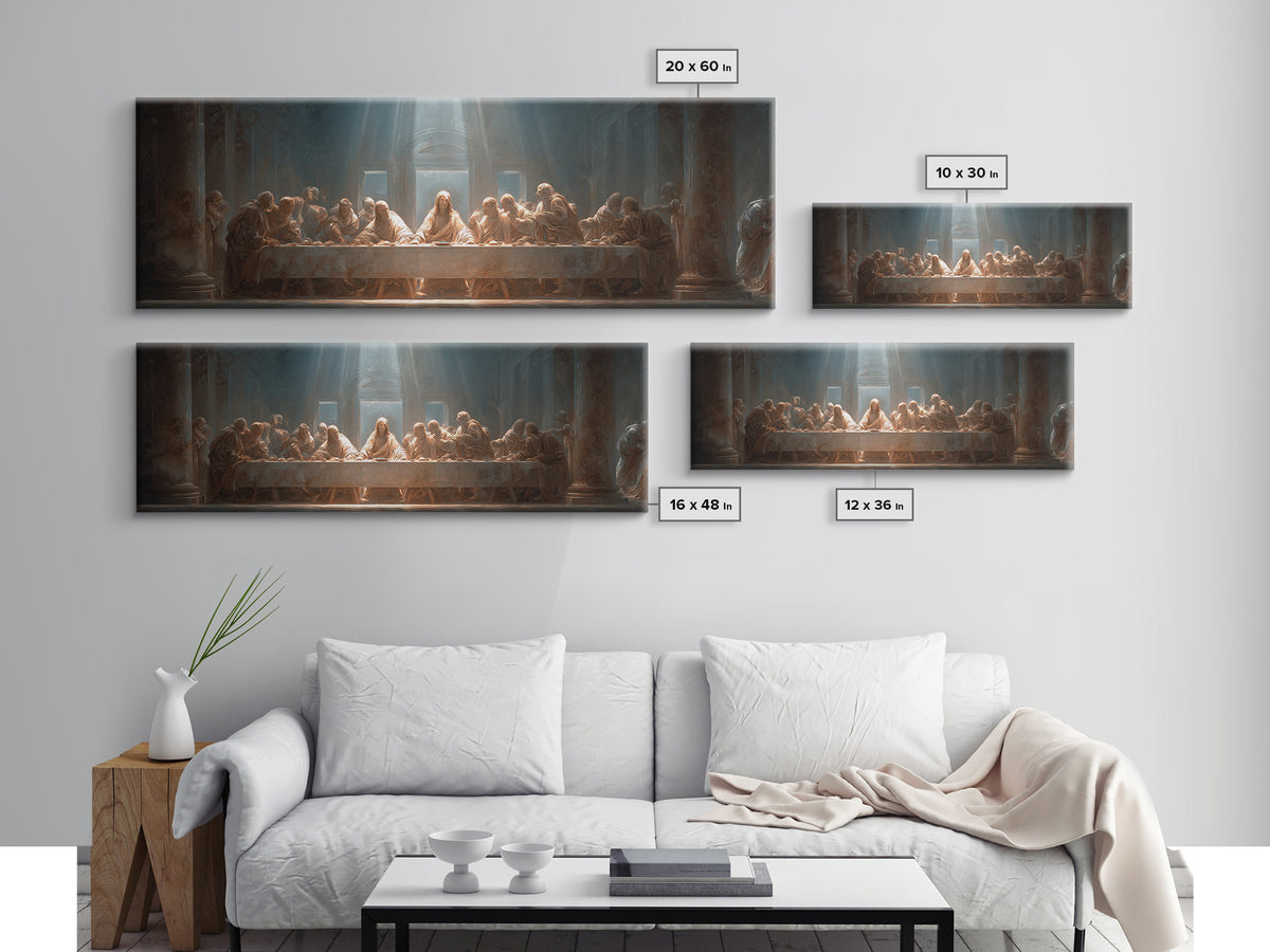 Sacred Last Supper – Framed Canvas Print – Christian Wall Art – Jesus Painting – Panoramic Art – Christian Art Canvas – Christian Decor