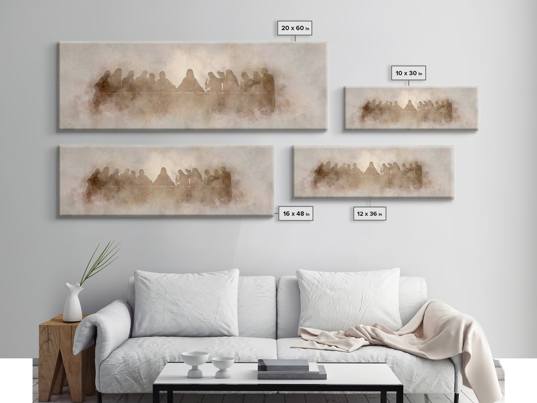 Heavenly Communion, Framed Canvas Print, Christian Art Canvas, Christian Wall Art, Panoramic Painting, Jesus Painting, Christmas Art