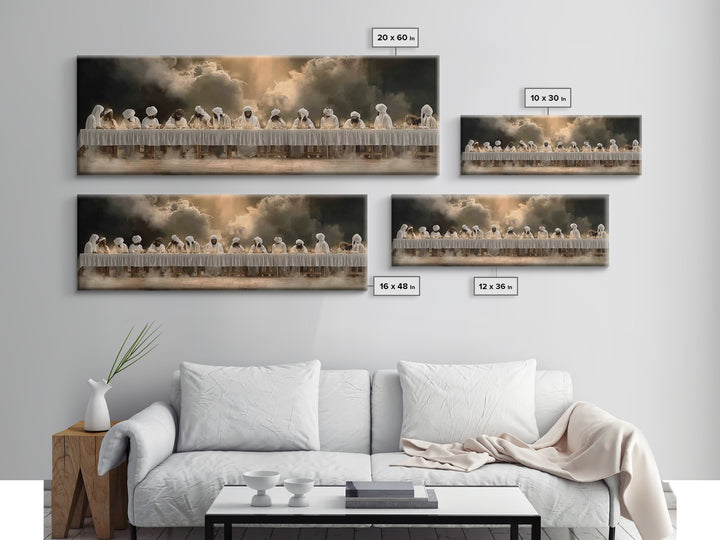 Blessed Gathering | Framed Canvas Print | Christian Wall Art | Panoramic Wall Art | Jesus Painting | Christmas Art | Christian Canvas