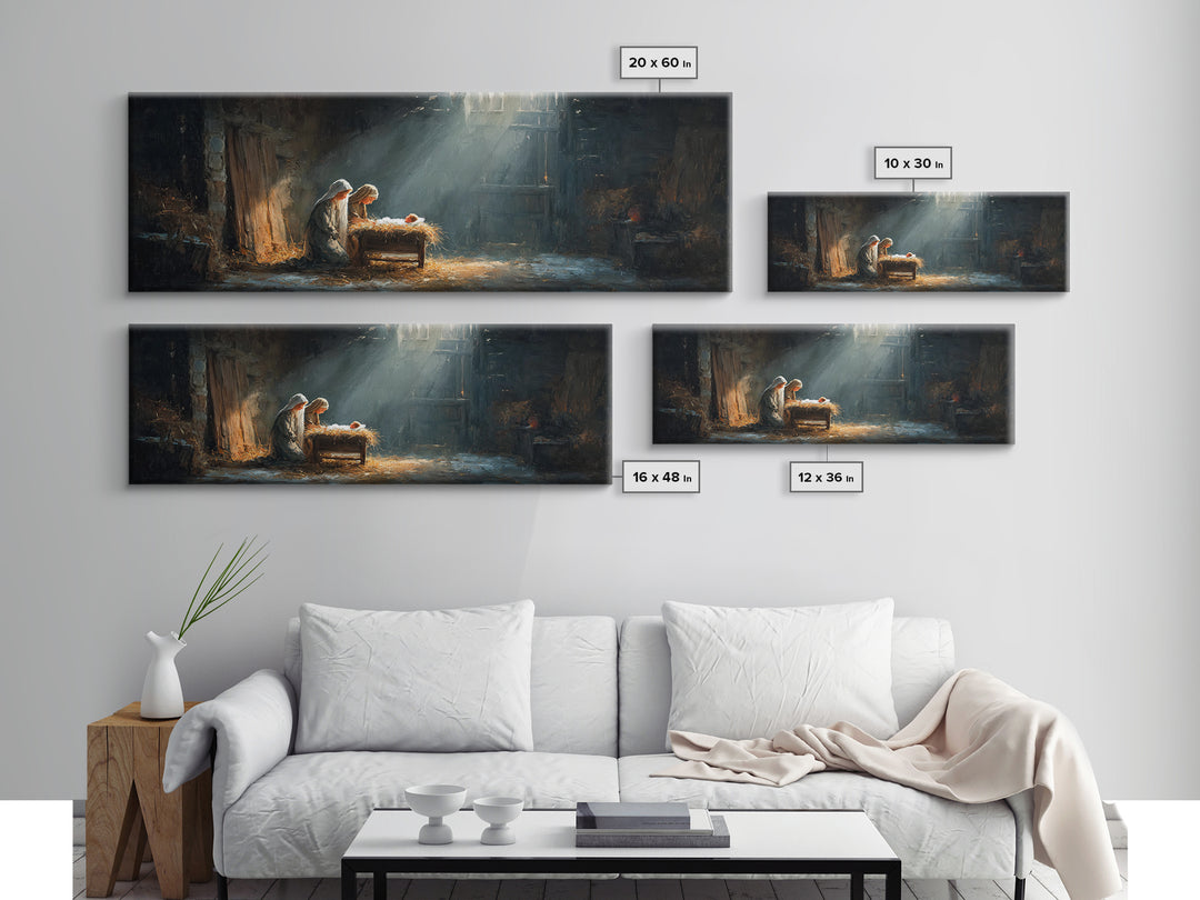 Holy Infant Light, Framed Canvas Print, Christian Wall Art, Jesus Christmas Art, Panoramic Art, Christian Art Canvas, Christmas Wall Art