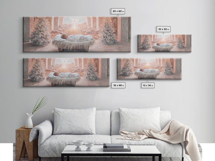 Manger Dawn Peace | Framed Canvas Print | Christian Art Canvas | Panoramic Art | Christian Christmas Art | Jesus Painting | Christian Decor