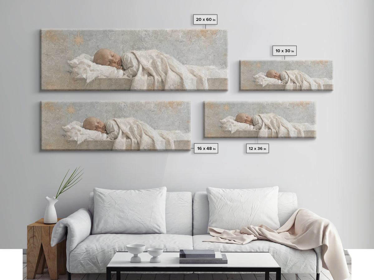 Gentle Holy Night, Framed Canvas Print, Christian Christmas Art, Panoramic Print, Christian Art Canvas, Jesus Painting, Christmas Decor