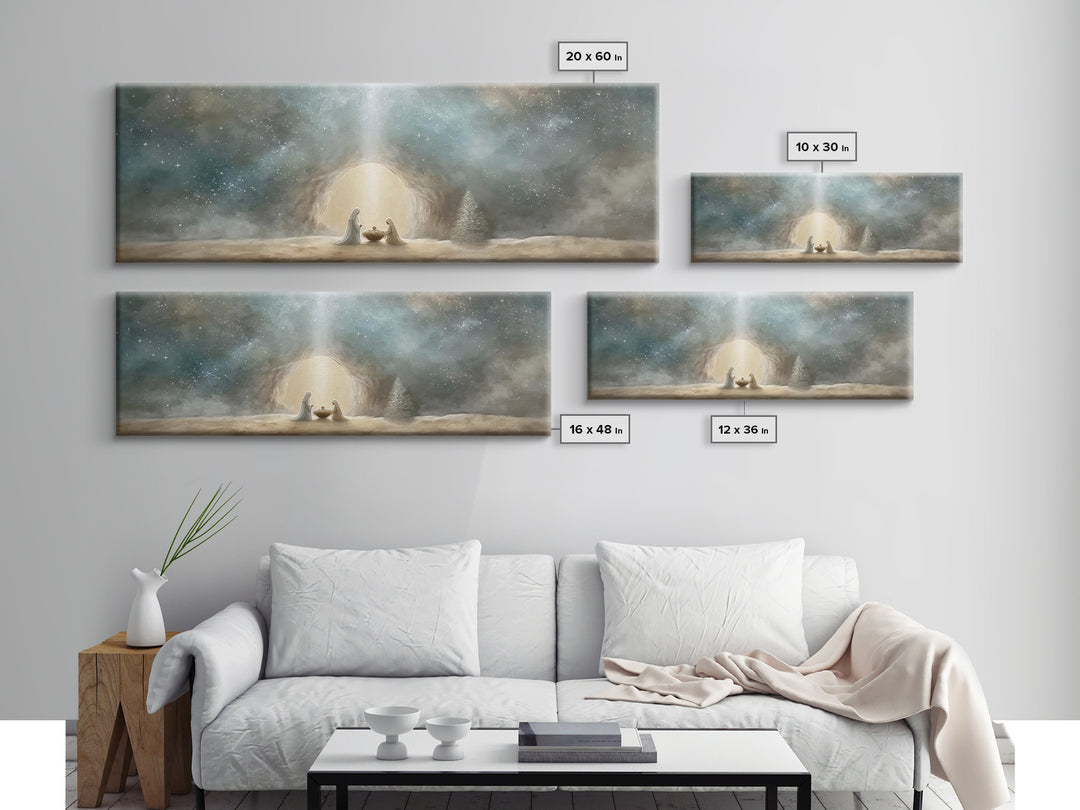 Starlit Holy Night – Framed Canvas Print – Christian Wall Art – Panoramic Art – Christian Art Canvas – Christmas Art – Jesus Christmas Art