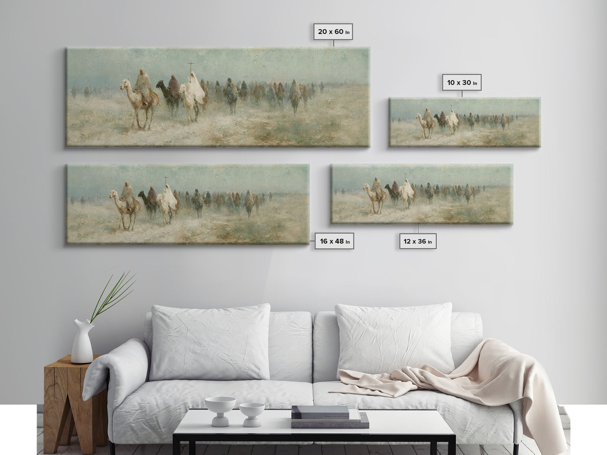 Pilgrims In Haze – Framed Canvas Print – Christian Wall Art – Panoramic Painting – Christian Art Canvas – Christmas Art – Christian Decor
