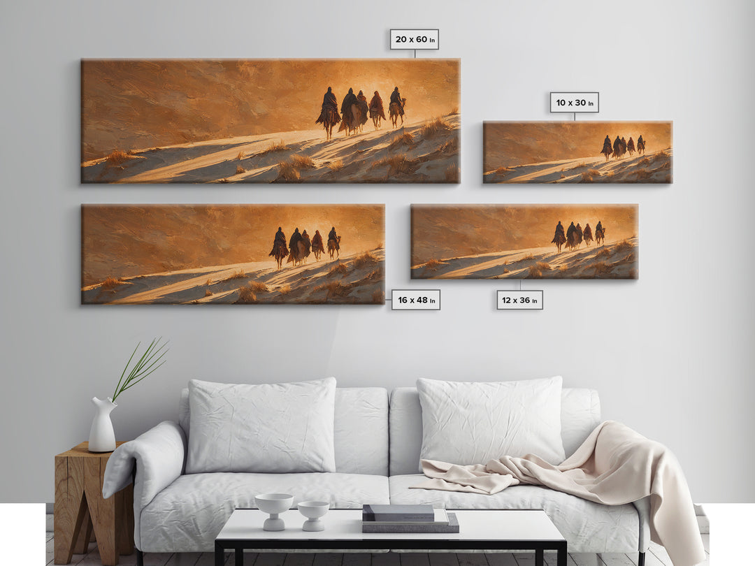 Golden Caravan Light, Framed Canvas Print, Christian Christmas Art, Panoramic Wall Art, Christian Art Canvas, Jesus Painting, Christmas Wal