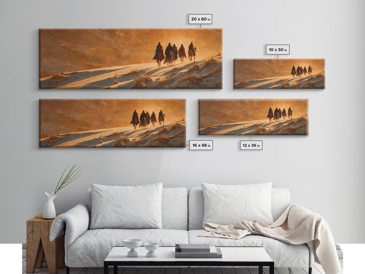 Golden Caravan Light, Framed Canvas Print, Christian Christmas Art, Panoramic Wall Art, Christian Art Canvas, Jesus Painting, Christmas Wal