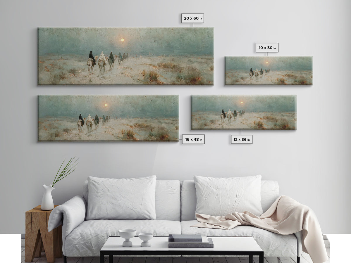 Desert Pilgrims – Framed Canvas Print – Christian Wall Art – Christmas Art – Panoramic Art – Christian Art Canvas – Christian Christmas Art