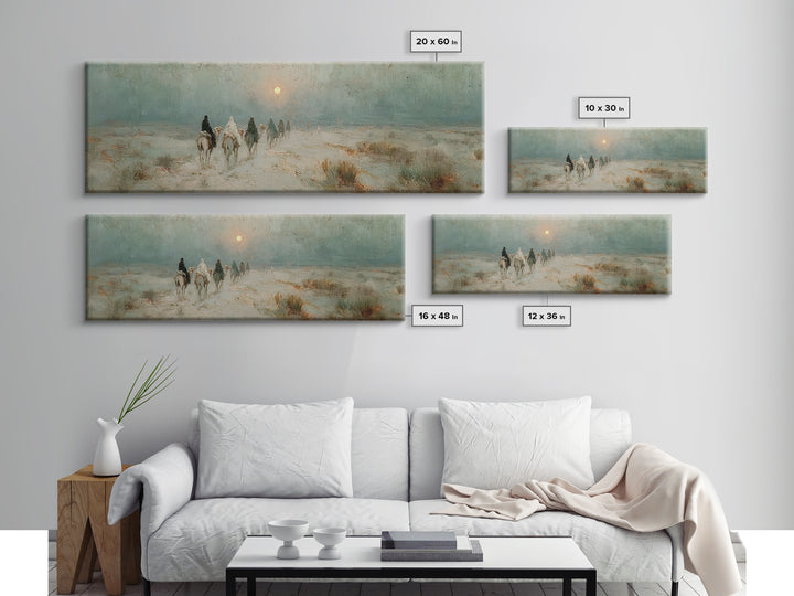 Desert Pilgrims – Framed Canvas Print – Christian Wall Art – Christmas Art – Panoramic Art – Christian Art Canvas – Christian Christmas Art