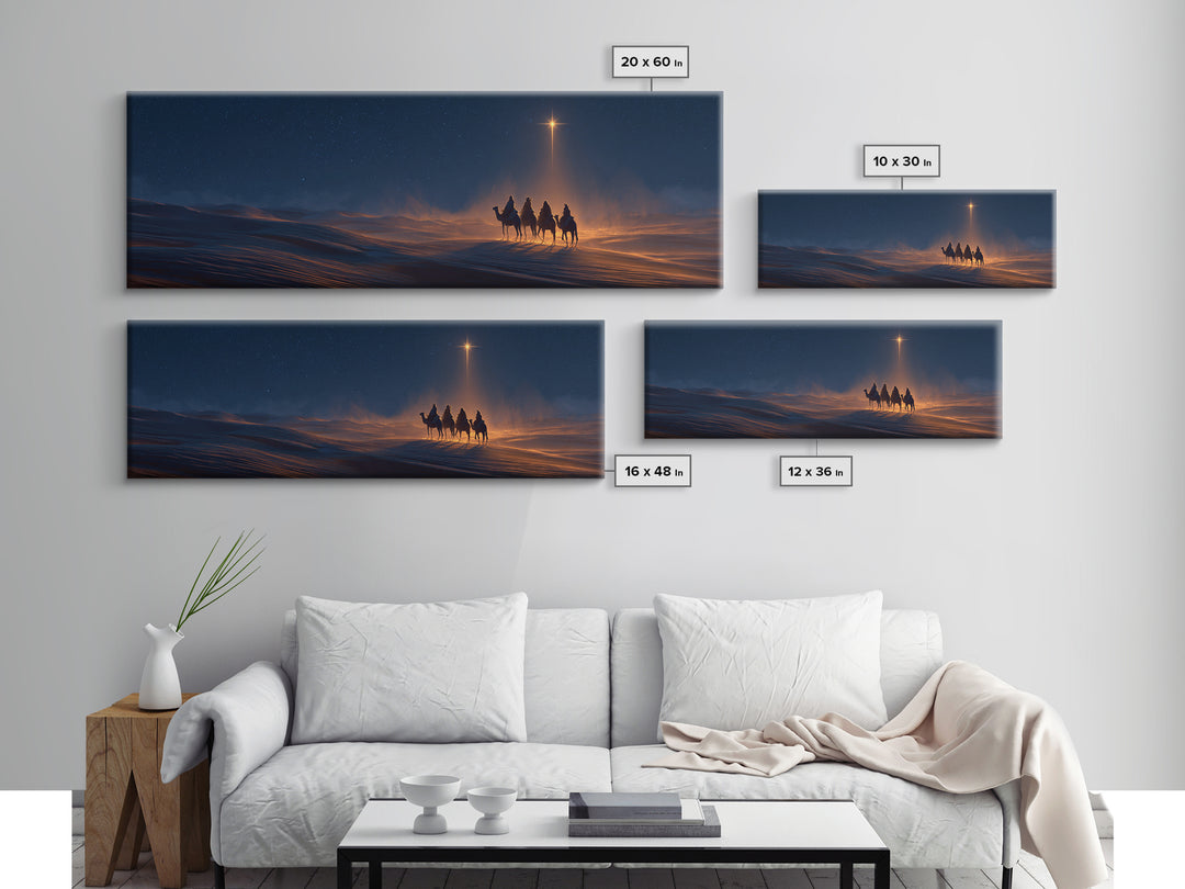The Guiding Star, Framed Canvas Print, Christian Art Canvas, Panoramic Wall Art, Christmas Art, Christian Christmas Decor, Modern Christian