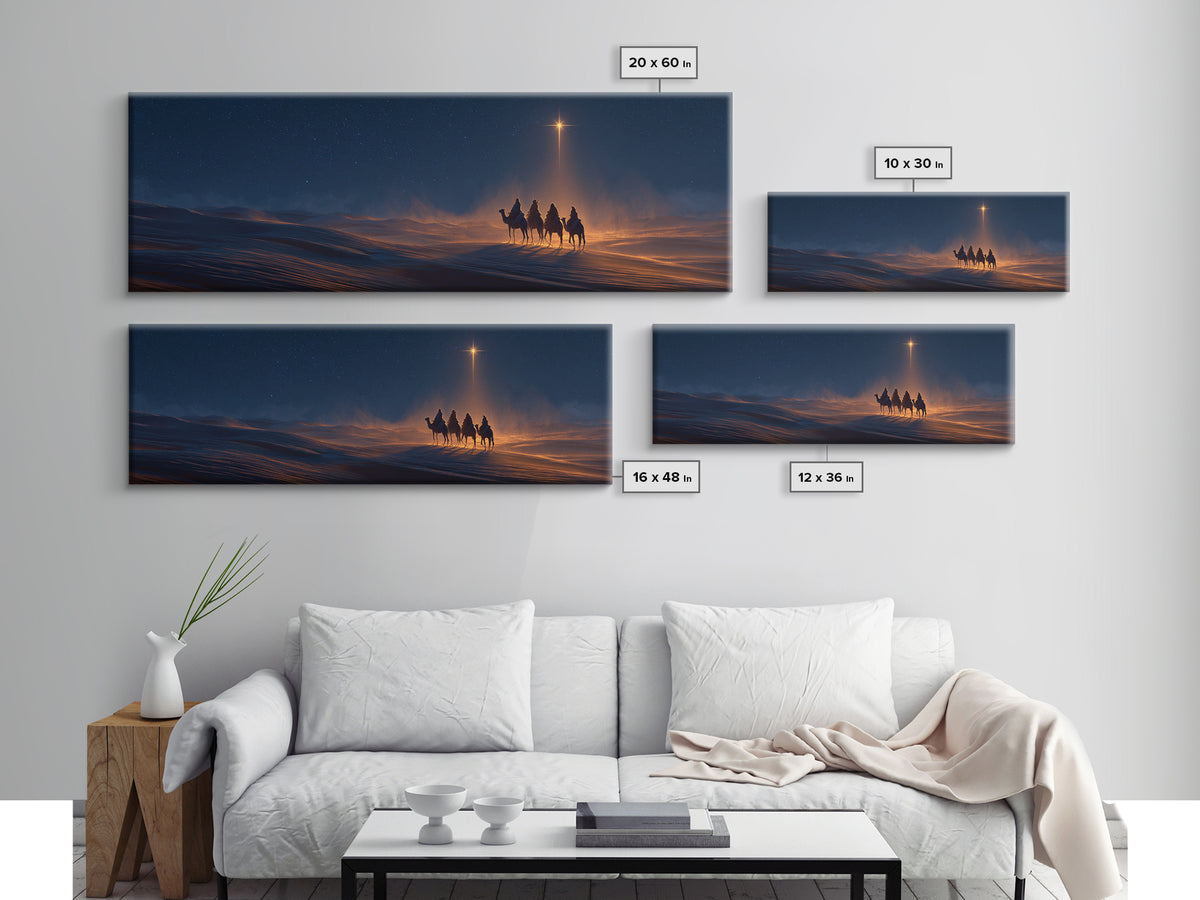 The Guiding Star, Framed Canvas Print, Christian Art Canvas, Panoramic Wall Art, Christmas Art, Christian Christmas Decor, Modern Christian