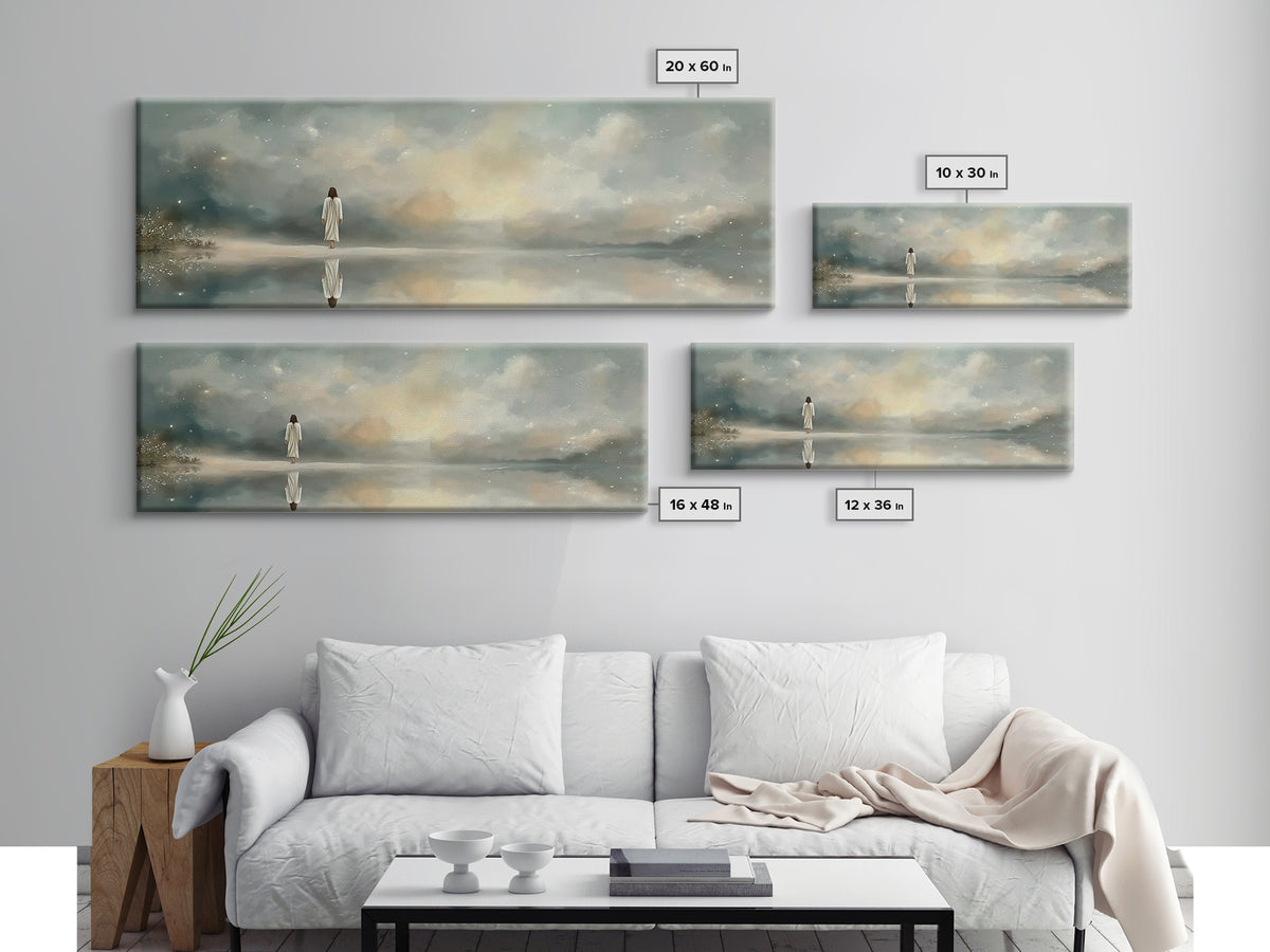 Sacred Stillness | Framed Canvas Print | Panoramic Art | Christian Art Canvas | Jesus Painting | Christian Wall Art | Minimalist Christian