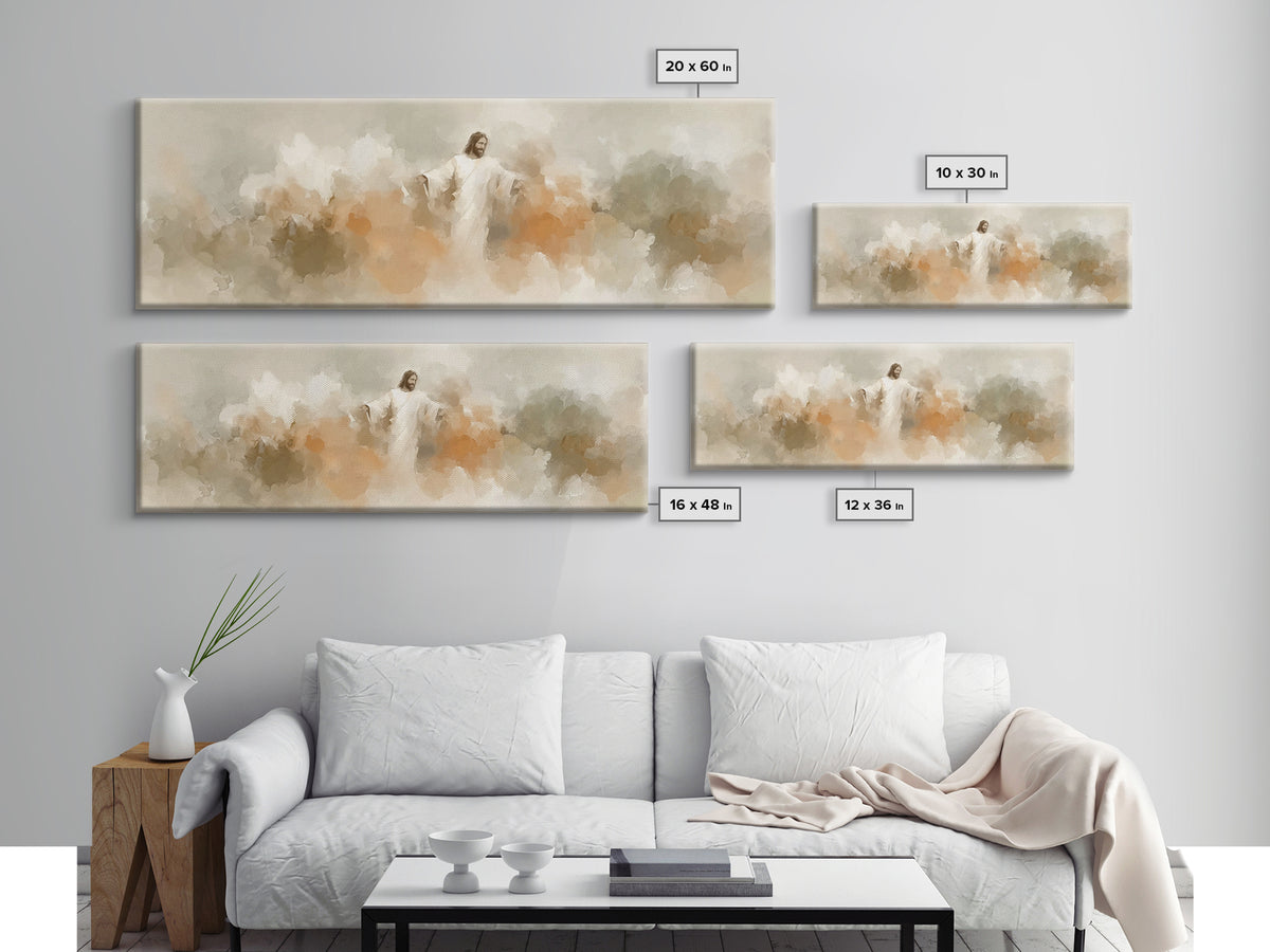 Heaven’s Embrace – Framed Canvas Print – Christian Wall Art – Panoramic Art – Christian Art Canvas – Jesus Painting – Christian Christmas A