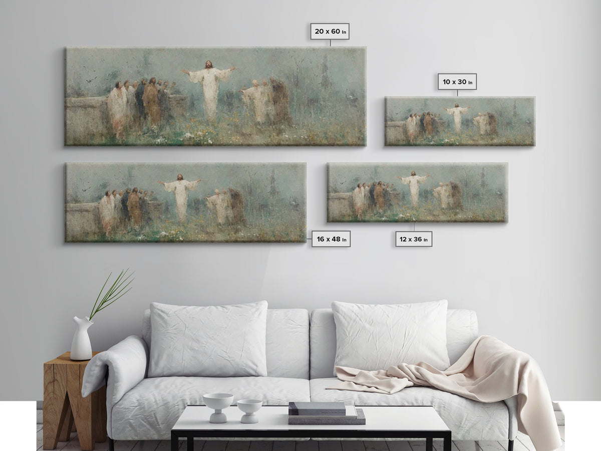 Eternal Return, Framed Canvas Print, Christian Wall Art, Panoramic Print, Jesus Painting, Christian Christmas Art, Modern Christian Paintin