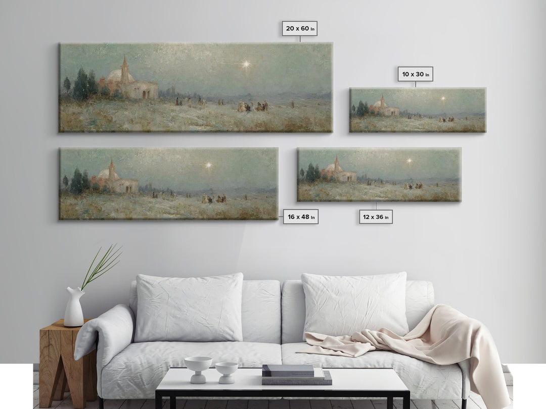 Silent Night Journey, Framed Canvas Print, Christian Wall Art, Christian Art Canvas, Panoramic Print, Christmas Art, Modern Christian Art