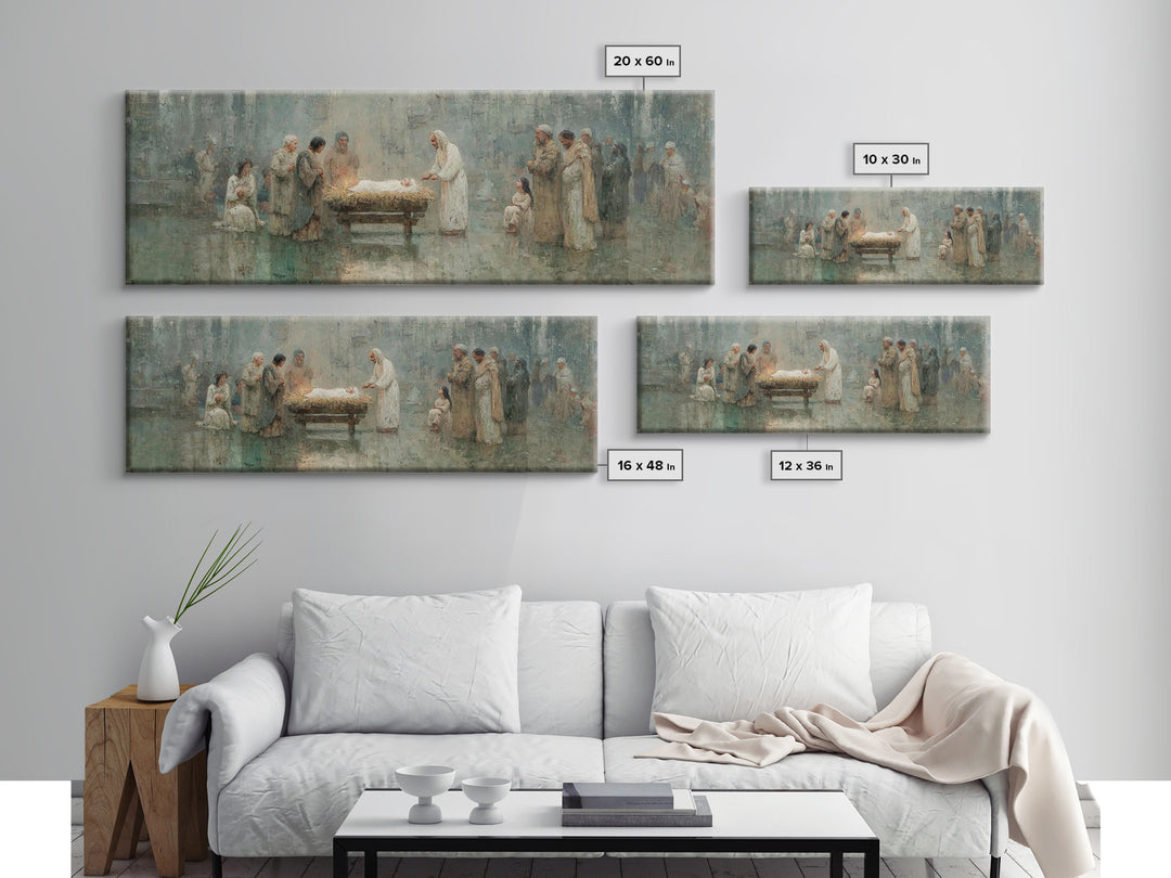 Gathered In Holiness | Framed Canvas Print | Panoramic Painting | Christian Wall Art | Christian Art Canvas | Christmas Art | Jesus Christm