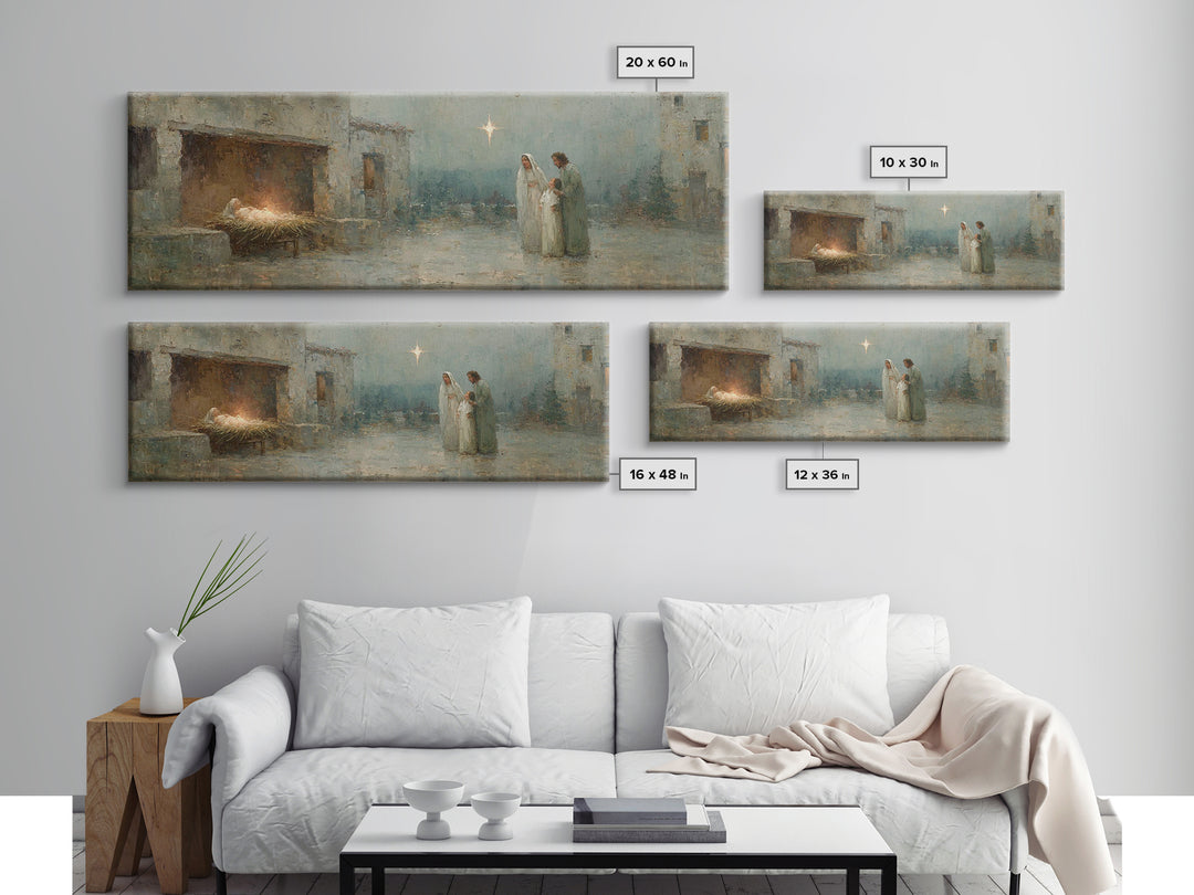 Bethlehem Evening, Framed Canvas Print, Christian Wall Art, Christian Christmas Art, Panoramic Painting, Christian Art Canvas, Jesus Painti