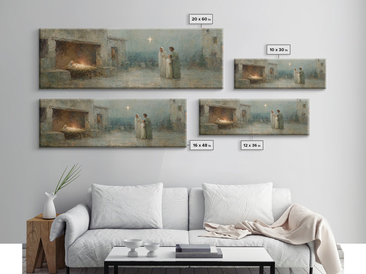 Bethlehem Evening, Framed Canvas Print, Christian Wall Art, Christian Christmas Art, Panoramic Painting, Christian Art Canvas, Jesus Painti