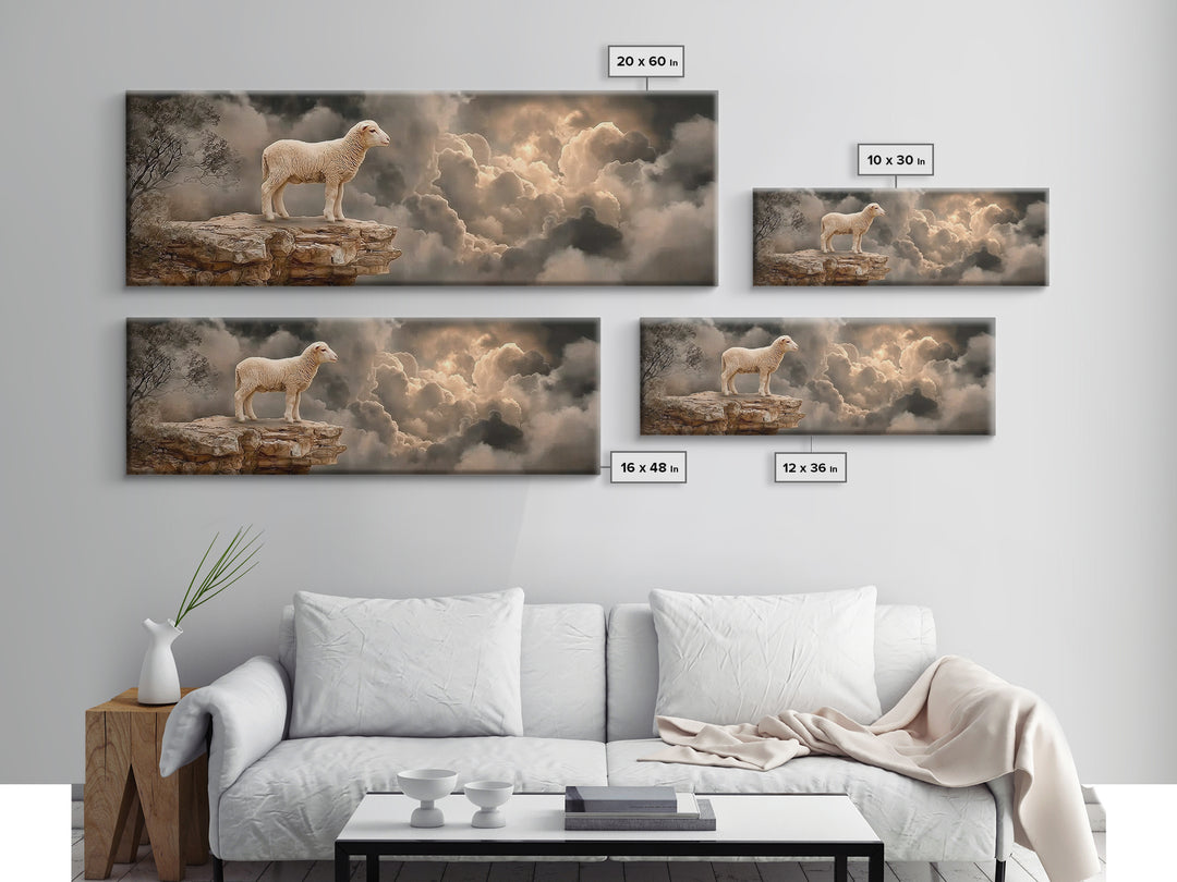 Still Waters Lamb | Framed Canvas Print | Christian Wall Art | Christian Art Canvas | Panoramic Art | Christian Painting | Christian Decor