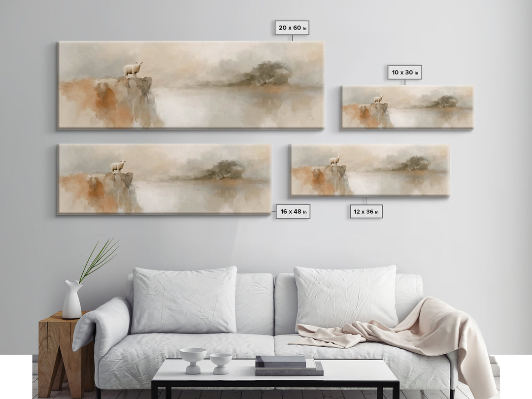 Cliffside Lamb Peace, Framed Canvas Print, Christian Wall Art, Christian Art Canvas, Panoramic Print, Christian Painting, Christian Decor
