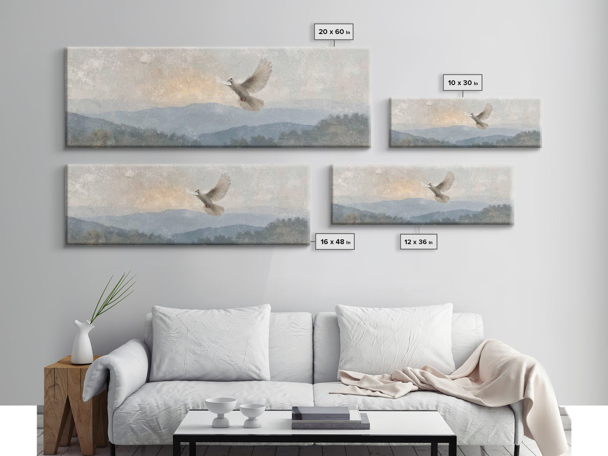 Spirit On The Mountain, Framed Canvas Print, Panoramic Wall Art, Christian Art Canvas, Christian Painting, Unique Christian Art, Christian