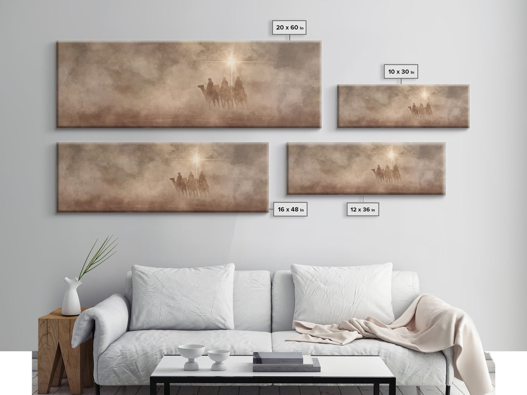 Desert Star Journey, Framed Canvas Print, Panoramic Wall Art, Christian Art Canvas, Christmas Art, Modern Christian Art, Jesus Painting