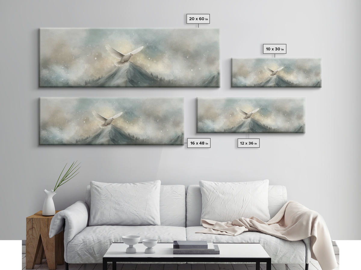 Wings Of Peace, Framed Canvas Print, Christian Wall Art, Christian Art Canvas, Panoramic Art, Christian Painting