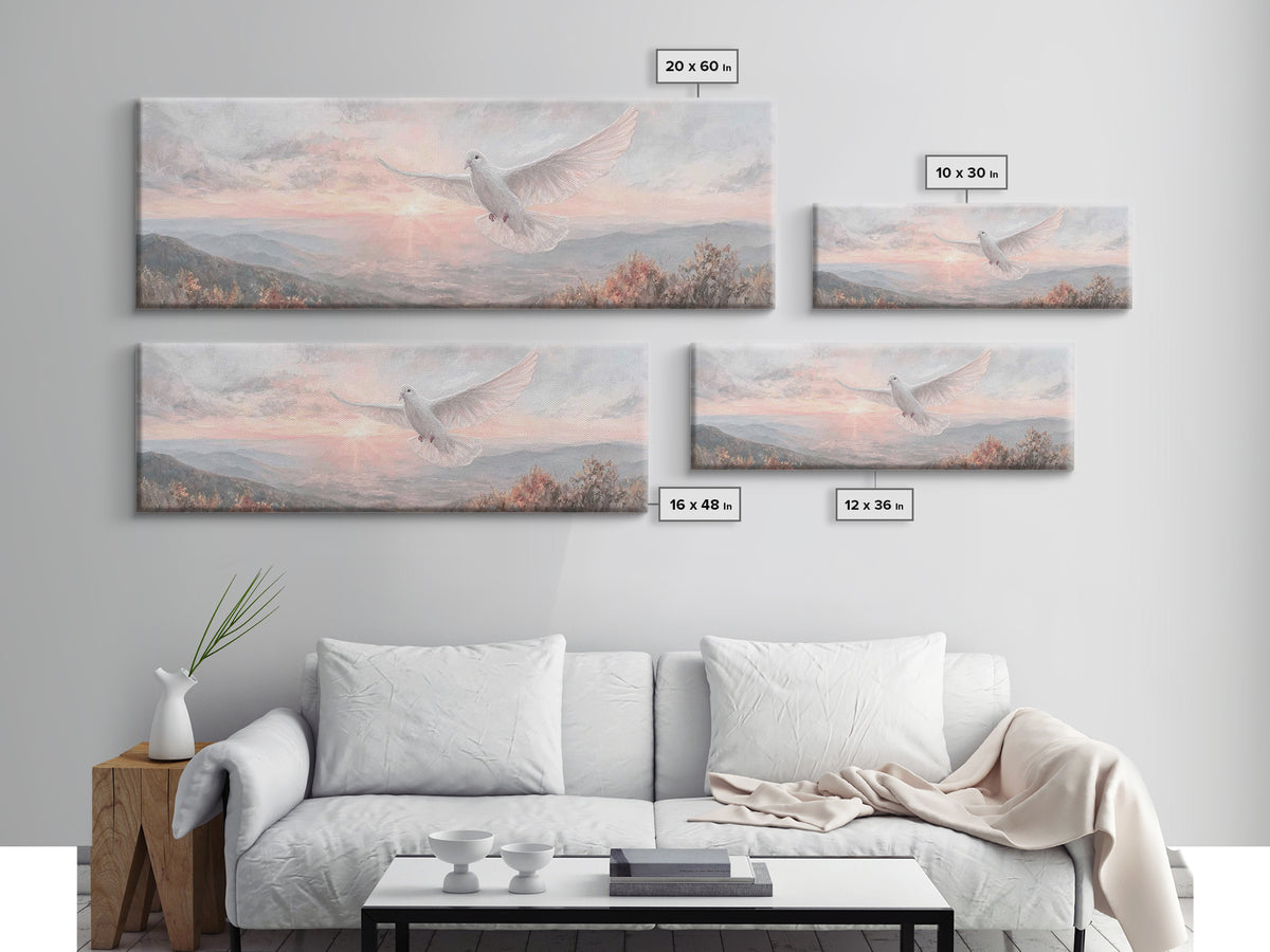Morning Dove Light | Framed Canvas Print | Christian Wall Art | Christian Art Canvas | Panoramic Print | Christian Decor
