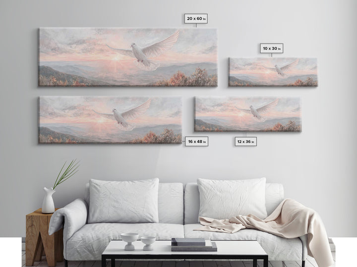 Morning Dove Light | Framed Canvas Print | Christian Wall Art | Christian Art Canvas | Panoramic Print | Christian Decor