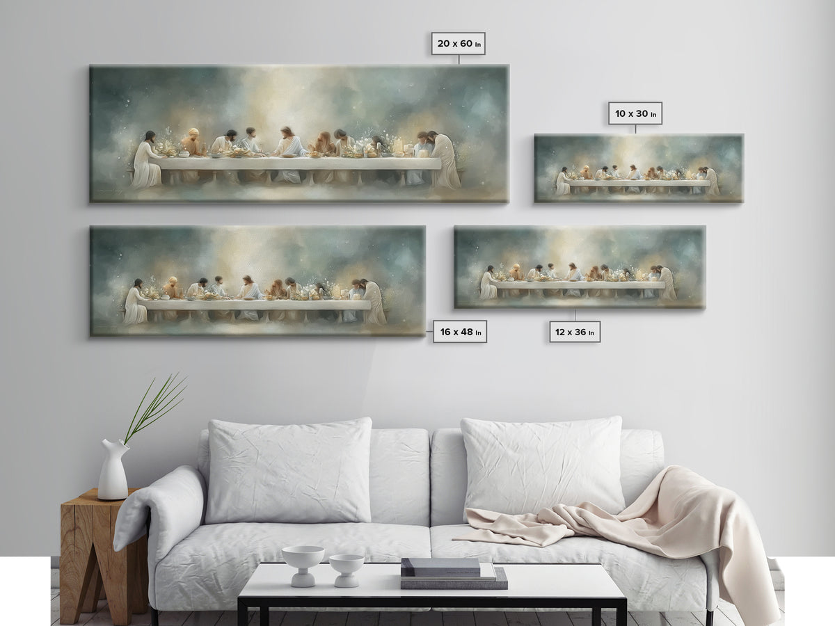 Grace At The Table – Framed Canvas Print – Christian Wall Art – Christian Art Canvas – Panoramic Painting – Christian Gift Ideas