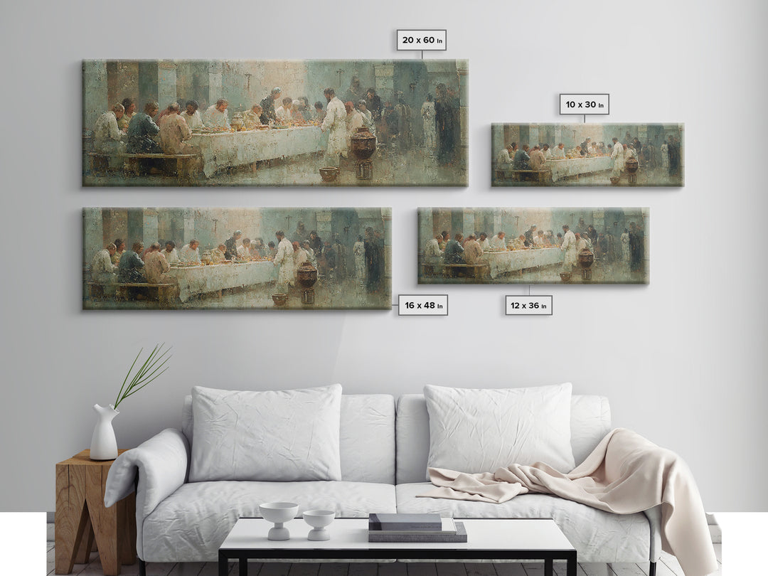 Table Of Fellowship, Framed Canvas Print, Christian Wall Art, Christian Art Canvas, Panoramic Frame, Christian Christmas Art