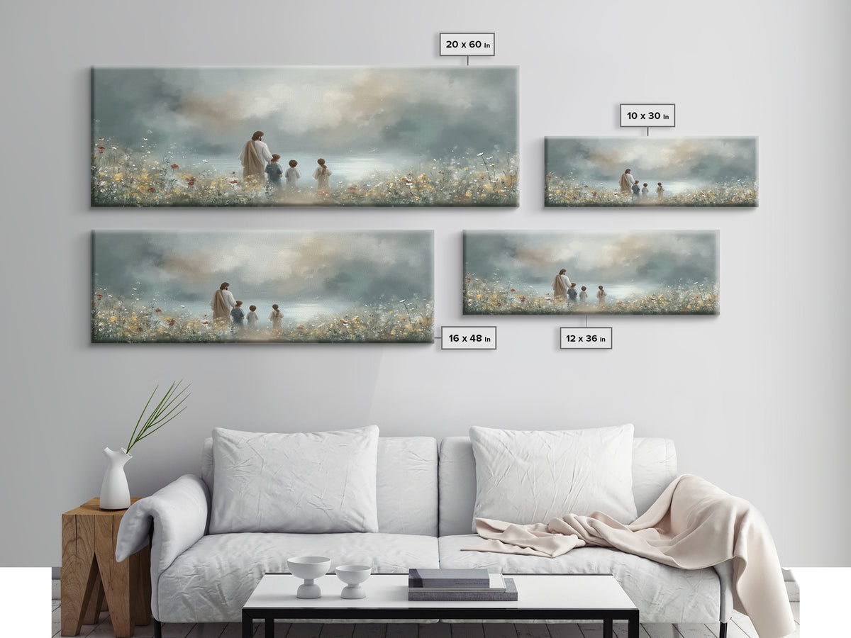 Calm Morning Grace , Framed Canvas Print, Christian Wall Art, Jesus Painting, Panoramic Art, Christian Art Canvas, Christian Christmas Art,