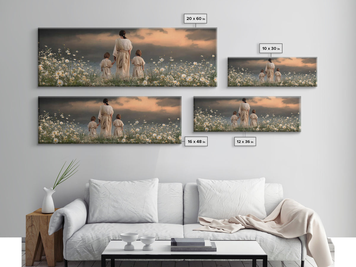 Evening Shepherd , Framed Canvas Print, Christian Art Canvas, Jesus Painting, Christian Wall Art, Panoramic Painting, Christian Decor, Chri