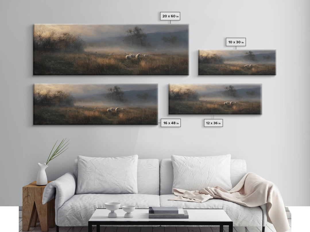 Dawn Of Shepherds , Framed Canvas Print, Panoramic Wall Art, Christian Art Canvas, Moody Christian Art, Christian Christmas Art, Christian