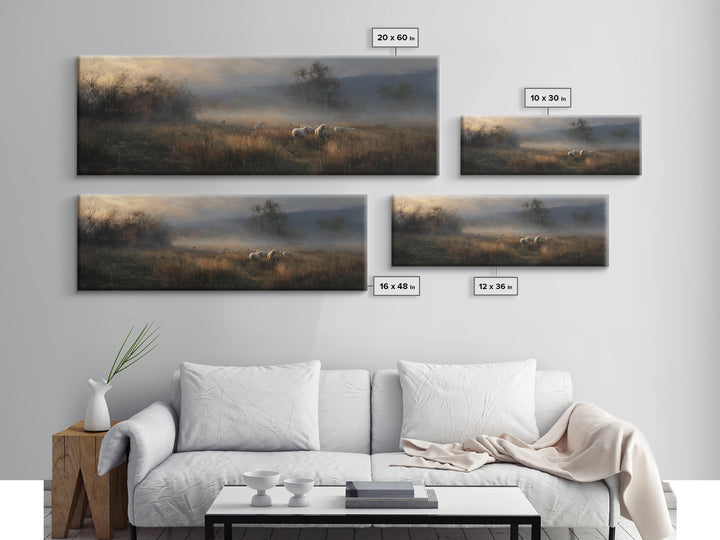 Dawn Of Shepherds , Framed Canvas Print, Panoramic Wall Art, Christian Art Canvas, Moody Christian Art, Christian Christmas Art, Christian