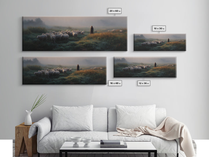 Morning Shepherd Light – Framed Canvas Print – Panoramic Print – Christian Wall Art – Jesus Painting – Christian Art Canvas – Christian Chr
